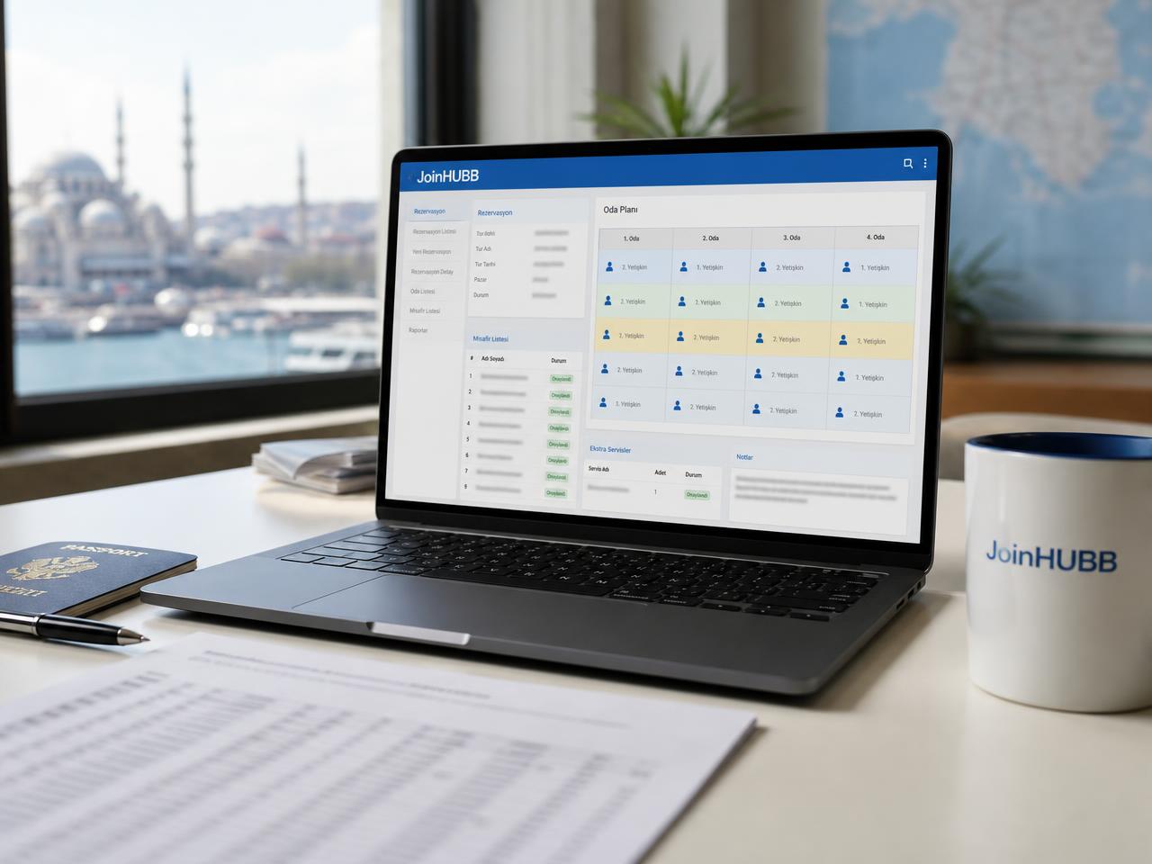 Join HUBB rezervasyon ekranında oda planı ve misafir listesi